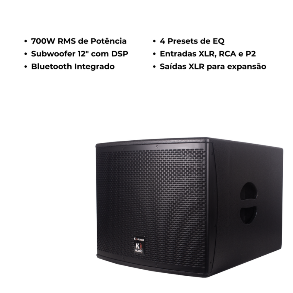 Sistema de Som K-Audio Easy-612 + 2× Satélite Easy-6 – Subwoofer Ativo com 700 W RMS + Caixas Satélite