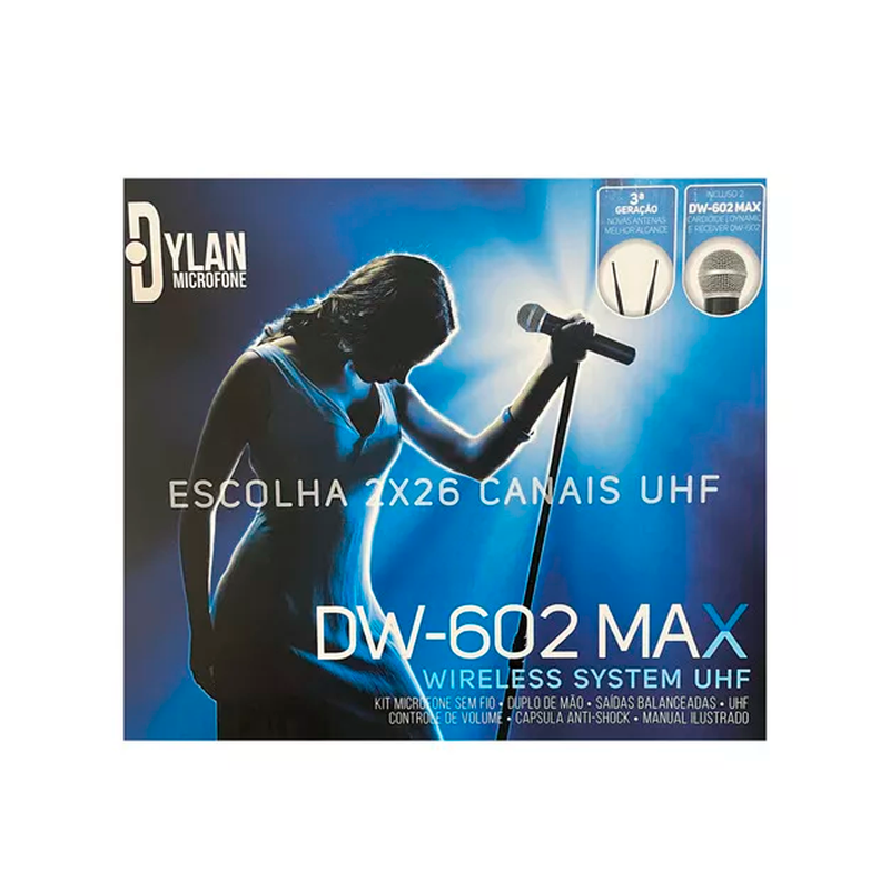 MICROFONE DUPLO SEM FIO DW602 MAX DYLAN