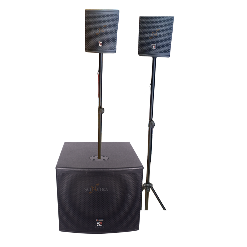 Sistema de Som K-Audio Easy-612 + 2× Satélite Easy-6 – Subwoofer Ativo com 700 W RMS + Caixas Satélite