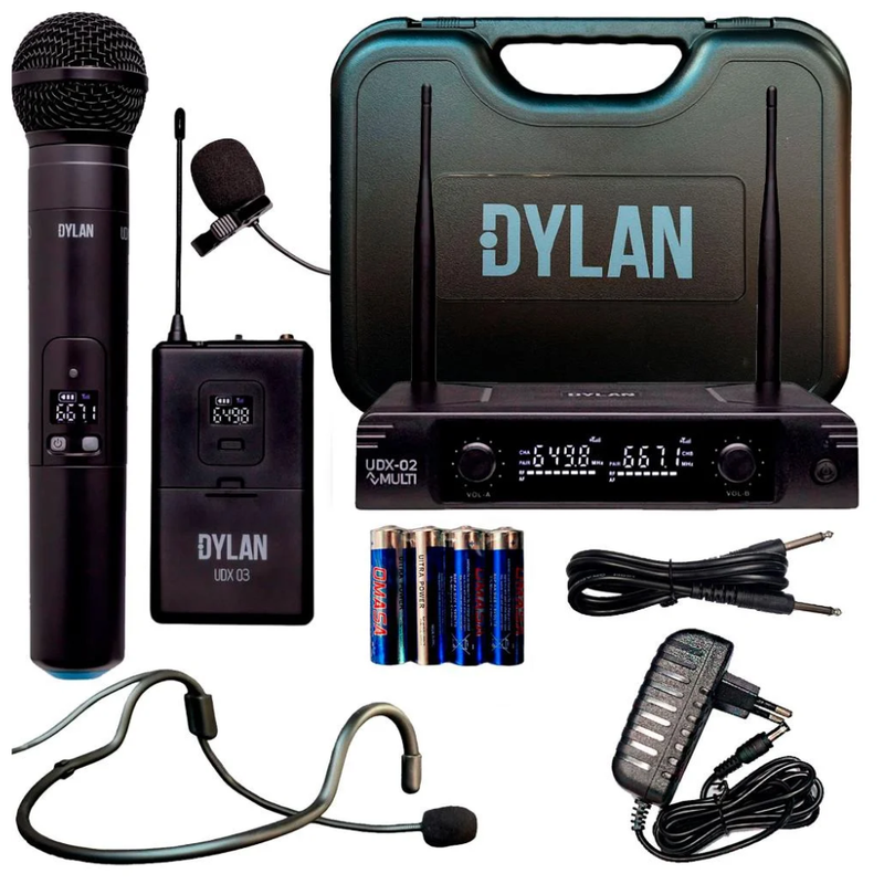 MICROFONE DUPLO BASTAO + BODYPACK UDX-05 MULTI DYLAN