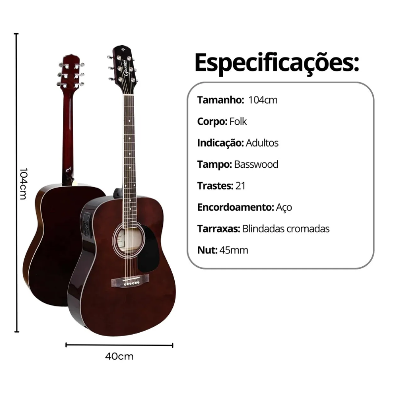 VIOLÃO AÇO ELETRICO FOLK FULL COR DARK WINE GIANNINI GD1