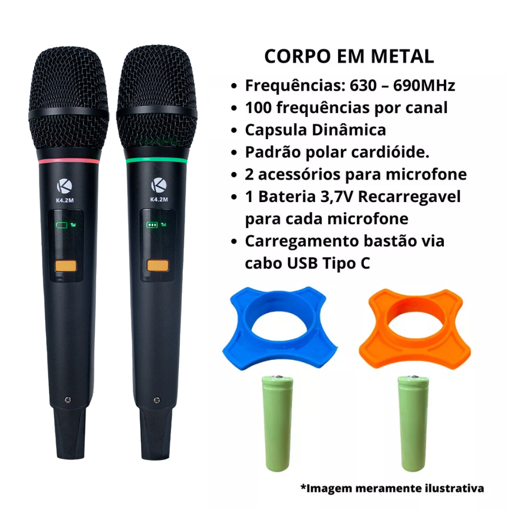 MICROFONE KADOSH SEM FIO K422M RECARREGAVEL DUPLO